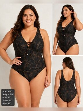 MICHAEL Michael Kors Black Swimsuit with Brown Palm Accent